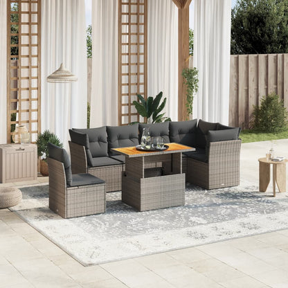 7 Piece Garden Sofa Set With Cushions Grey Poly Rattan
