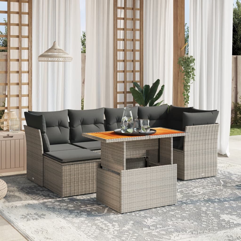 7 Piece Garden Sofa Set With Cushions Poly Rattan