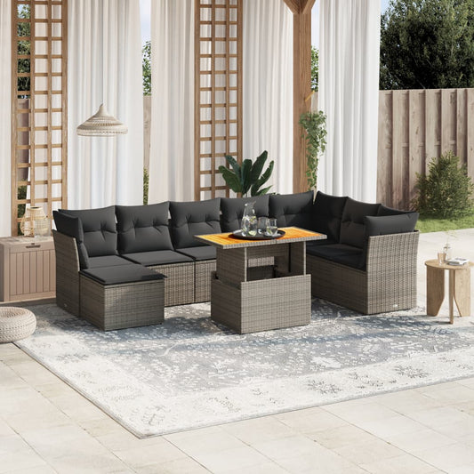 9 Piece Garden Sofa Set With Cushions Poly Rattan