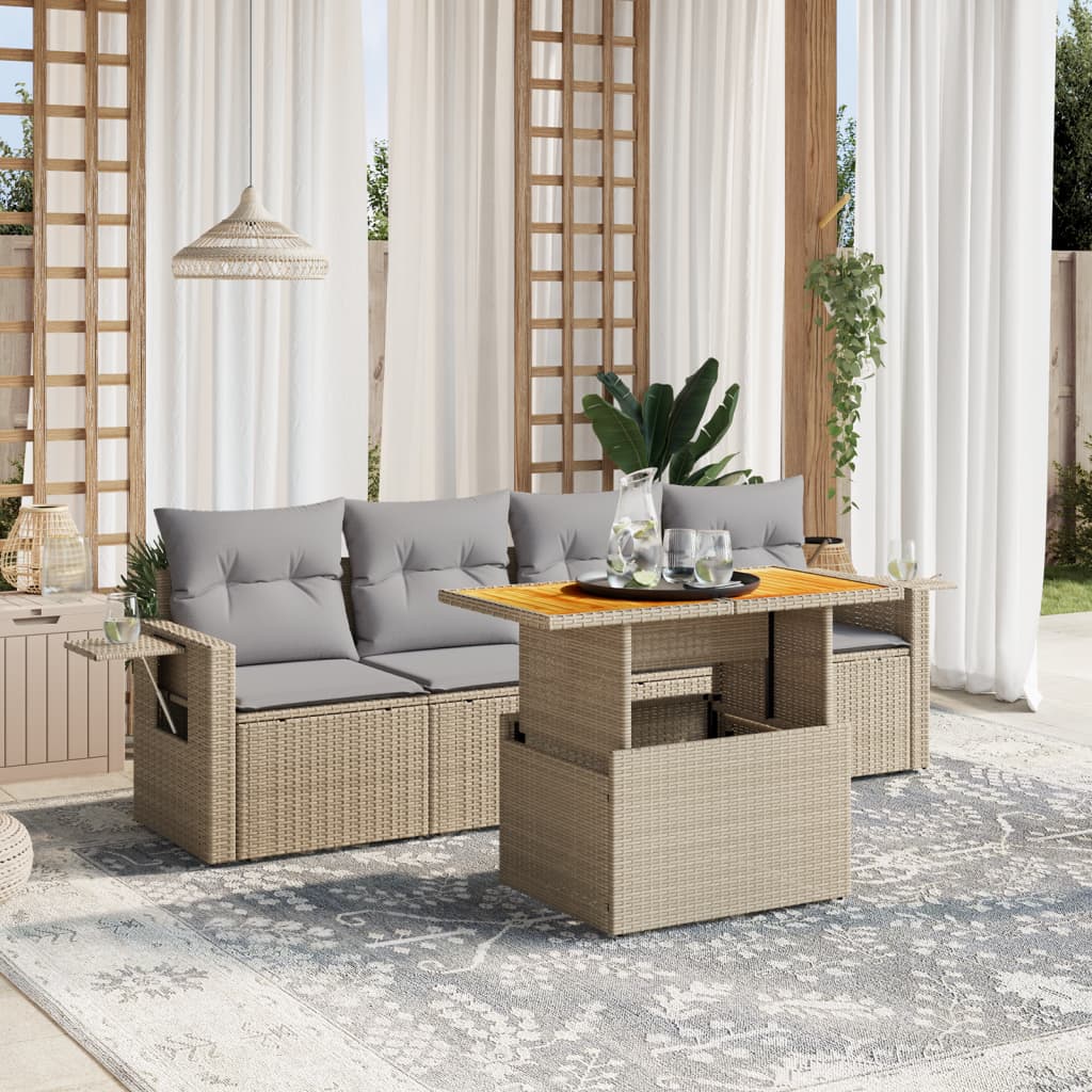 5 Piece Garden Sofa Set With Cushions Poly Rattan