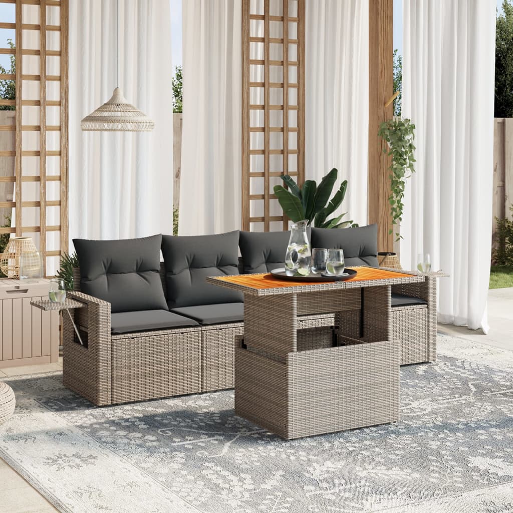 5 Piece Garden Sofa Set With Cushions Poly Rattan