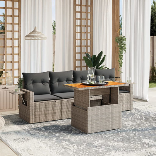 5 Piece Garden Sofa Set With Cushions Poly Rattan