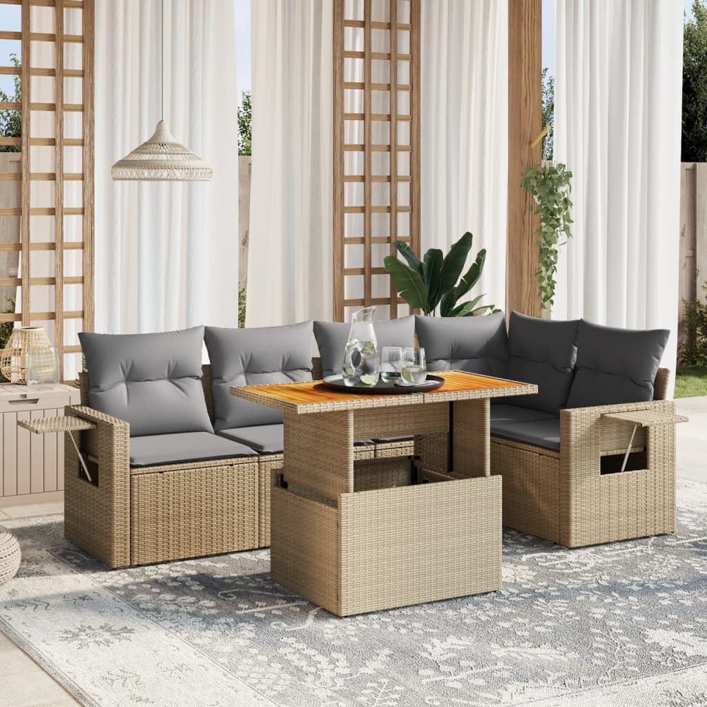 6 Piece Garden Sofa Set With Cushions Grey Poly Rattan