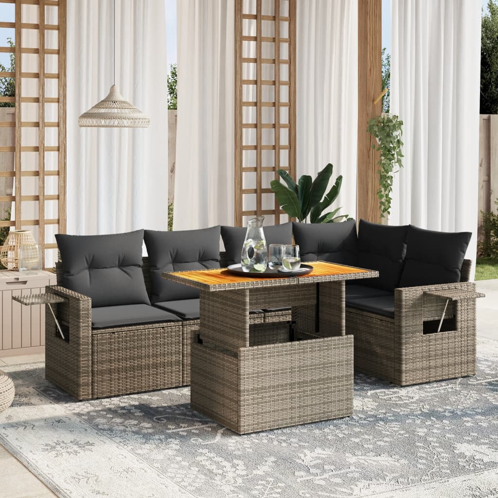 6 Piece Garden Sofa Set With Cushions Grey Poly Rattan