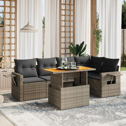 6 Piece Garden Sofa Set With Cushions Grey Poly Rattan