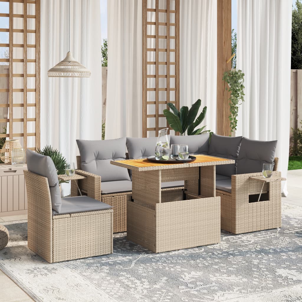6 Piece Garden Sofa Set With Cushions Grey Poly Rattan