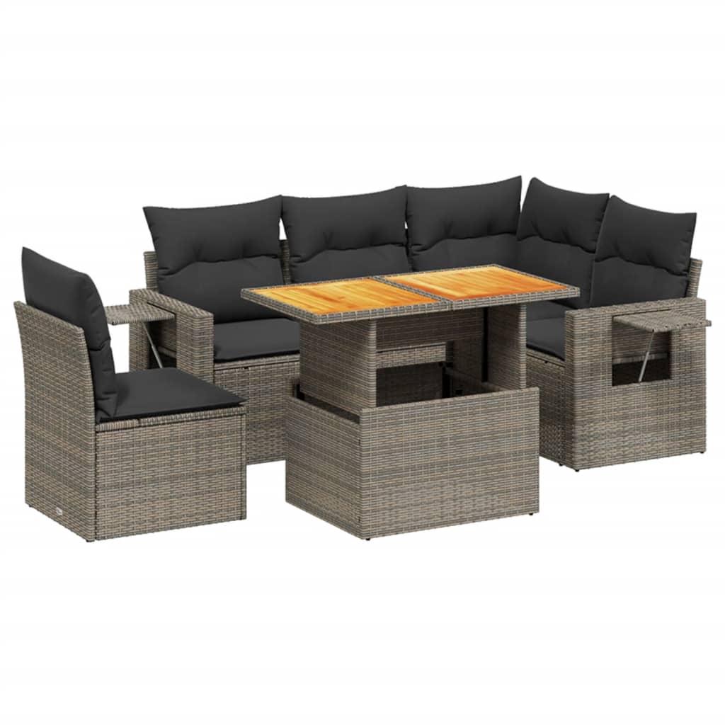6 Piece Garden Sofa Set With Cushions Grey Poly Rattan