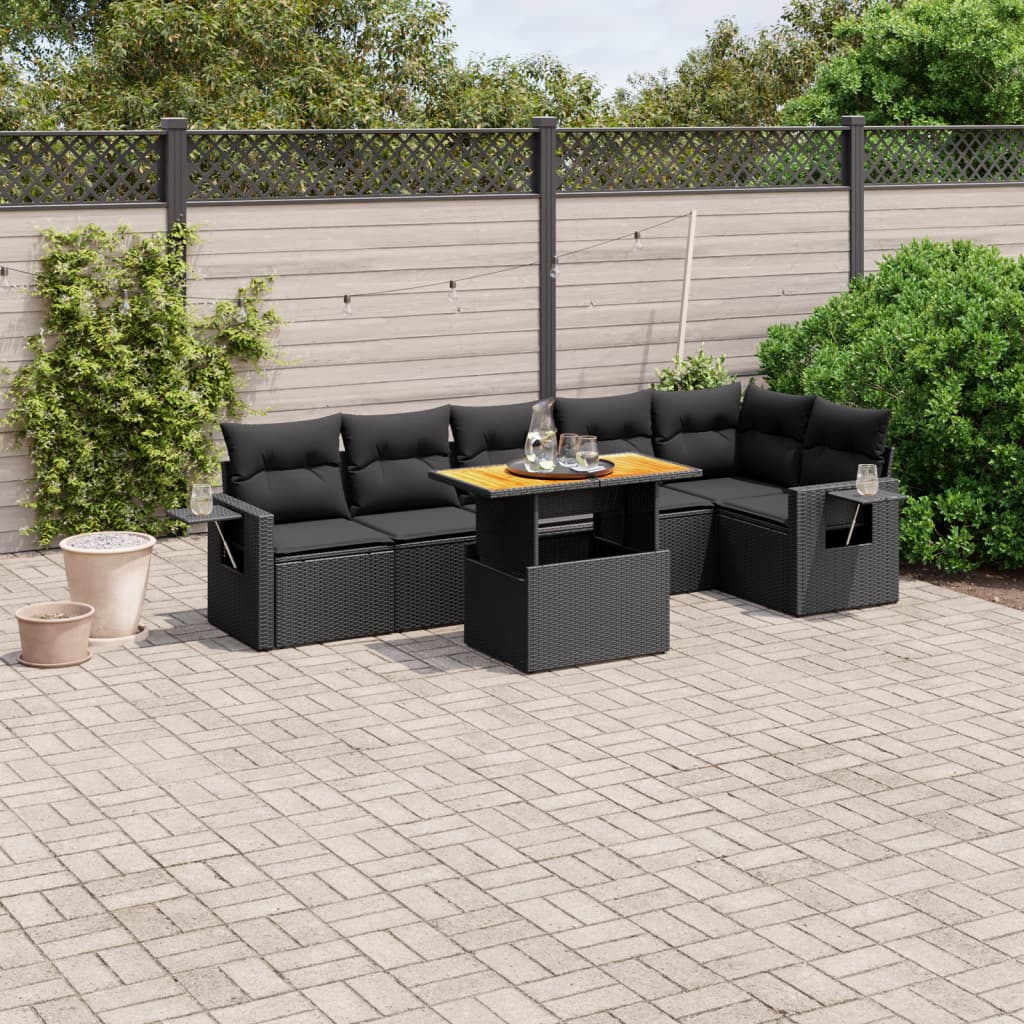 7 Piece Garden Sofa Set With Cushions Grey Poly Rattan