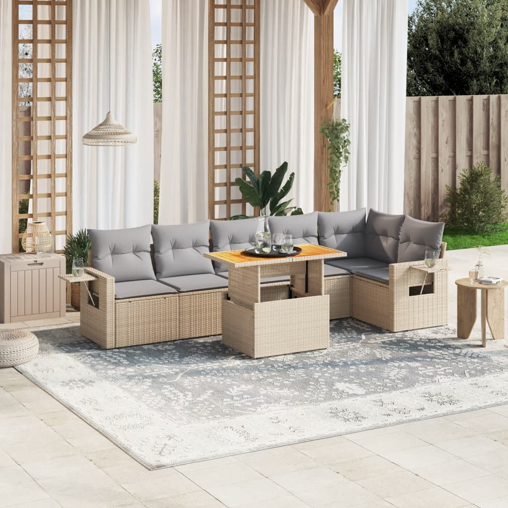 7 Piece Garden Sofa Set With Cushions Grey Poly Rattan