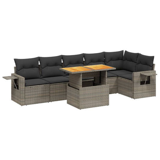 7 Piece Garden Sofa Set With Cushions Grey Poly Rattan