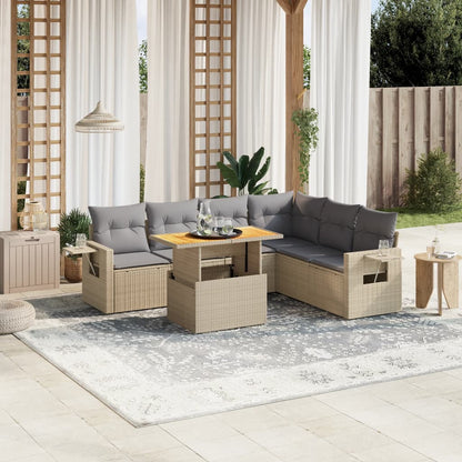 7 Piece Garden Sofa Set With Cushions Grey Poly Rattan