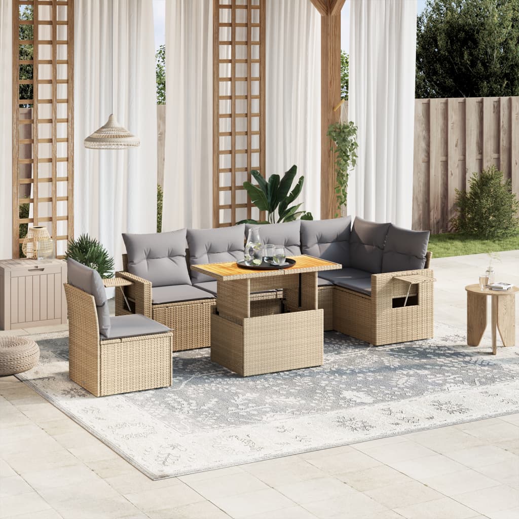 7 Piece Garden Sofa Set With Cushions Grey Poly Rattan