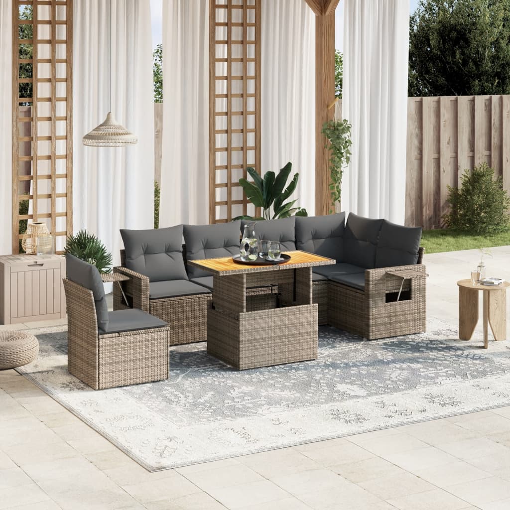 7 Piece Garden Sofa Set With Cushions Grey Poly Rattan