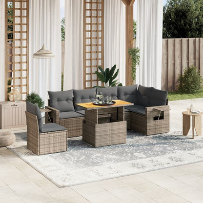 7 Piece Garden Sofa Set With Cushions Grey Poly Rattan