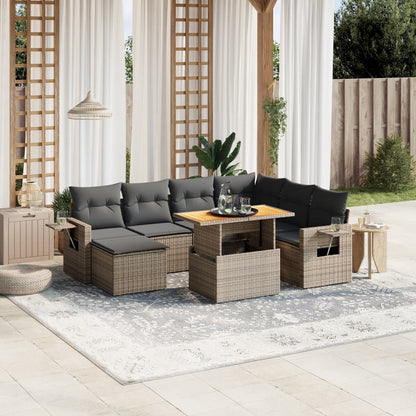 8 Piece Garden Sofa Set With Cushions Grey Poly Rattan