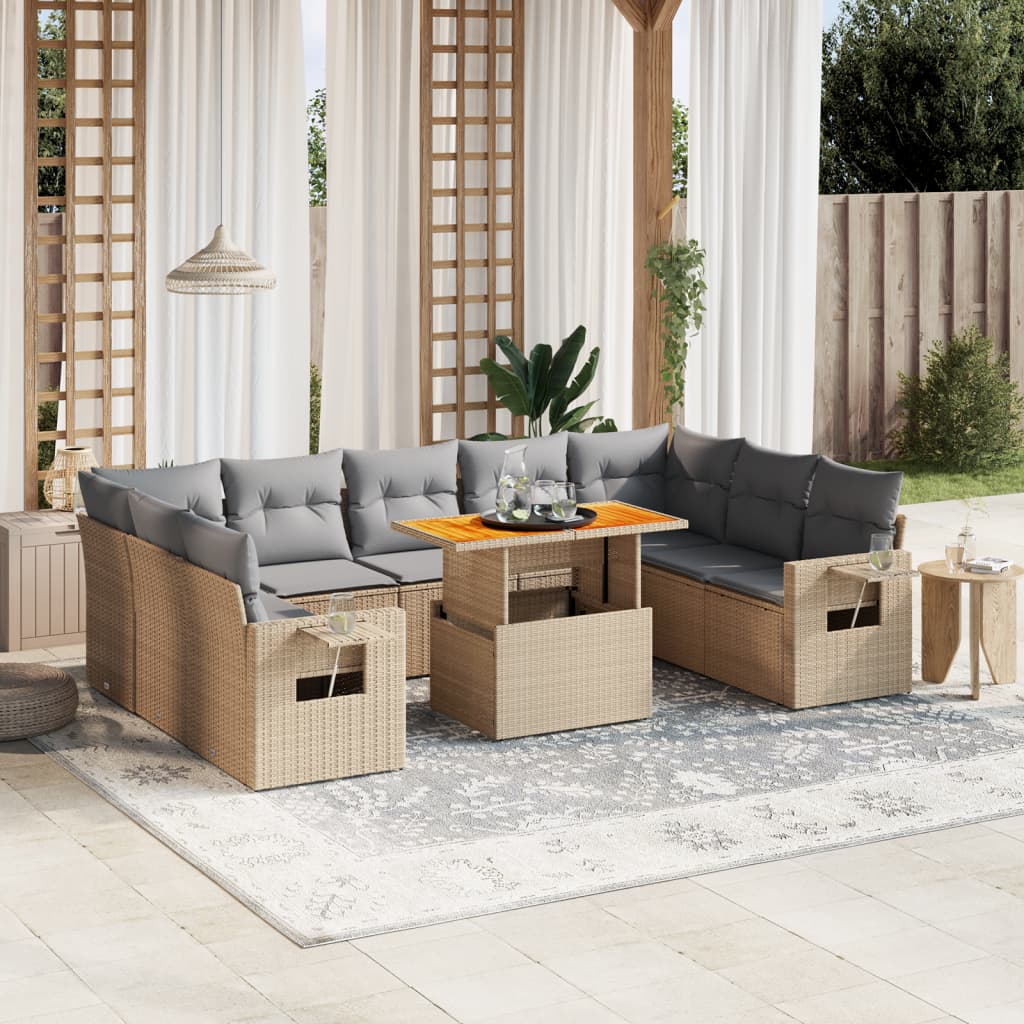 10 Piece Garden Sofa Set With Cushions Grey Poly Rattan