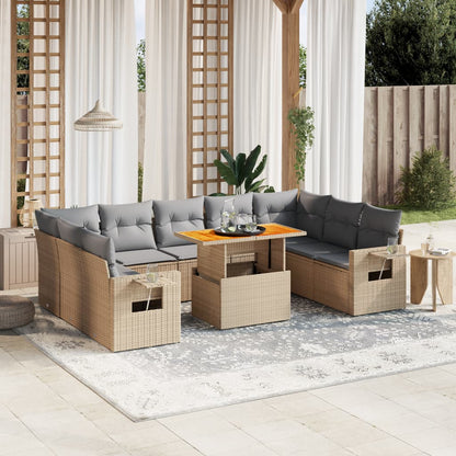 10 Piece Garden Sofa Set With Cushions Grey Poly Rattan