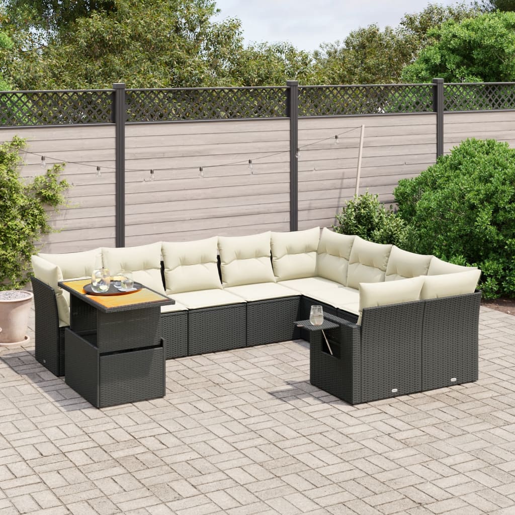10 Piece Garden Sofa Set With Cushions Grey Poly Rattan