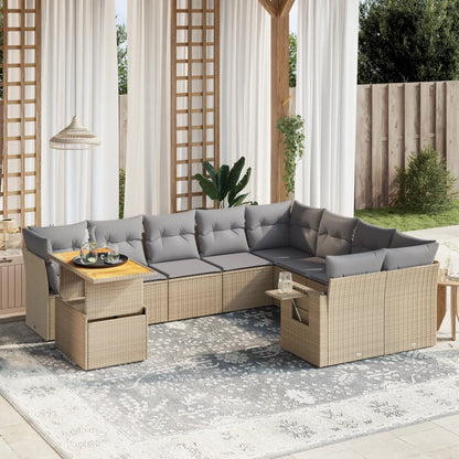 10 Piece Garden Sofa Set With Cushions Grey Poly Rattan