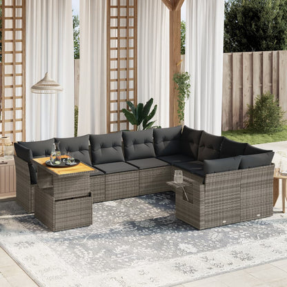 10 Piece Garden Sofa Set With Cushions Grey Poly Rattan