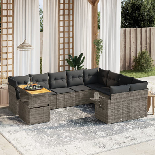10 Piece Garden Sofa Set With Cushions Grey Poly Rattan