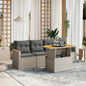 5 Piece Garden Sofa Set With Cushions Poly Rattan Acacia