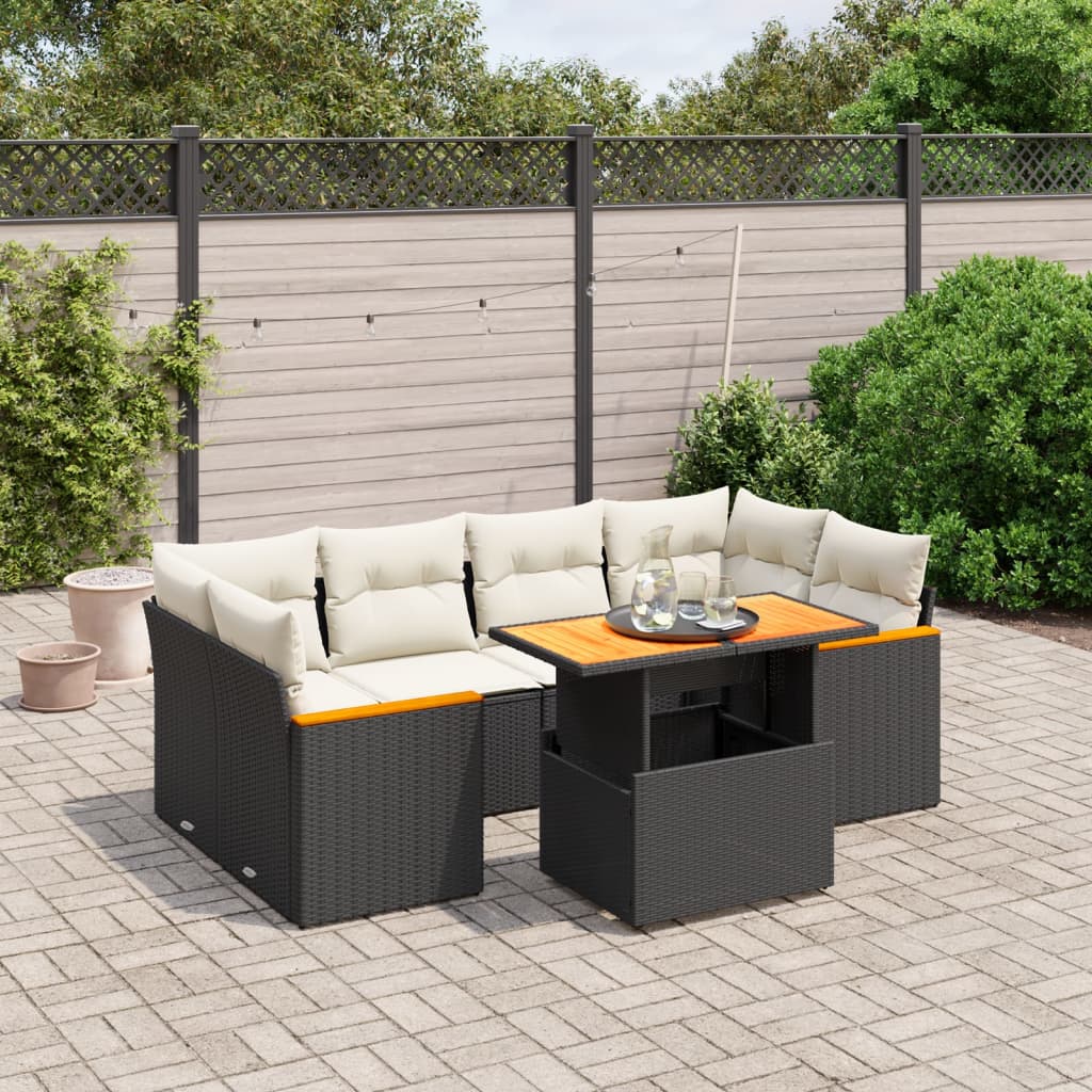 6 Piece Garden Sofa Set With Cushions Poly Rattan Acacia