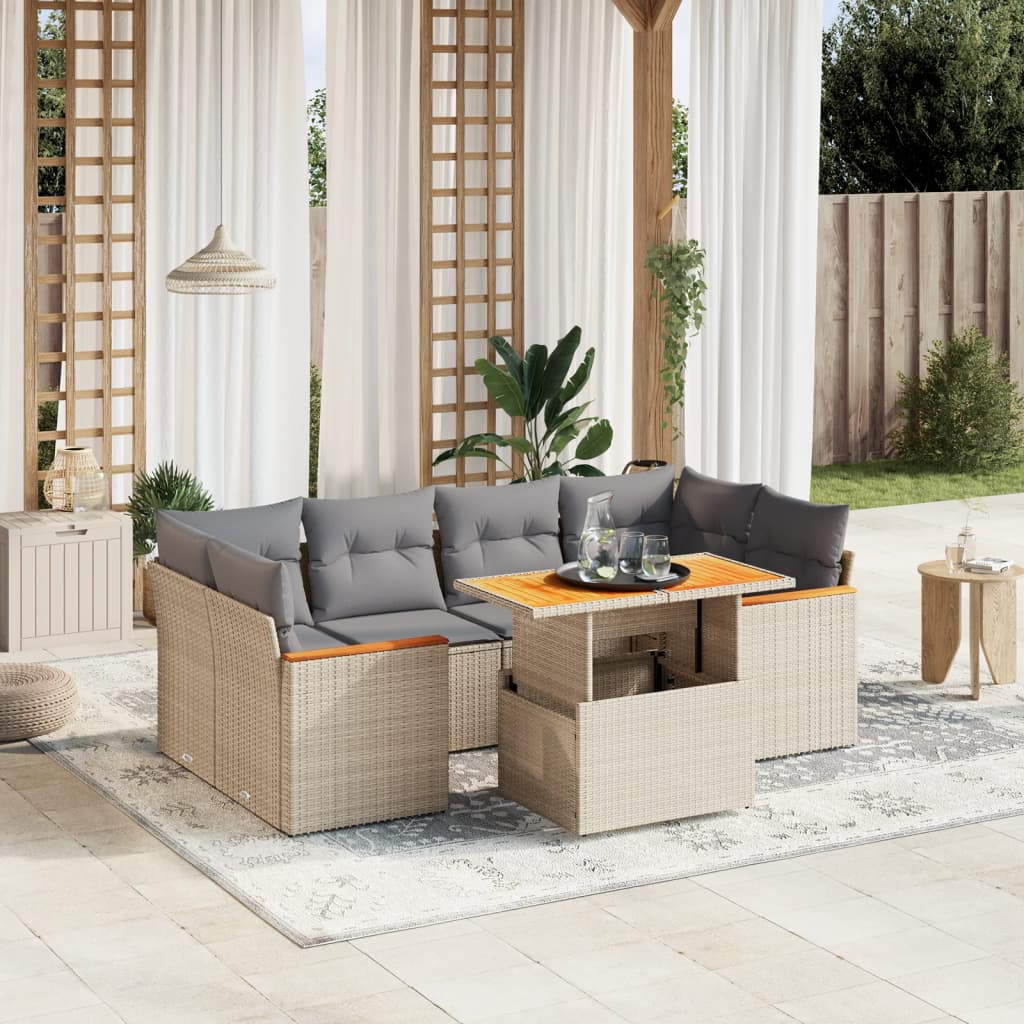 6 Piece Garden Sofa Set With Cushions Poly Rattan Acacia