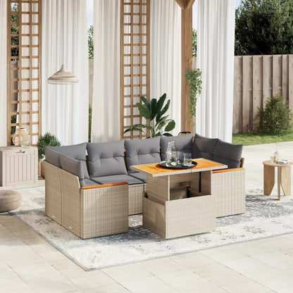 6 Piece Garden Sofa Set With Cushions Poly Rattan Acacia