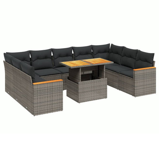 10 Piece Garden Sofa Set With Cushions Poly Rattan