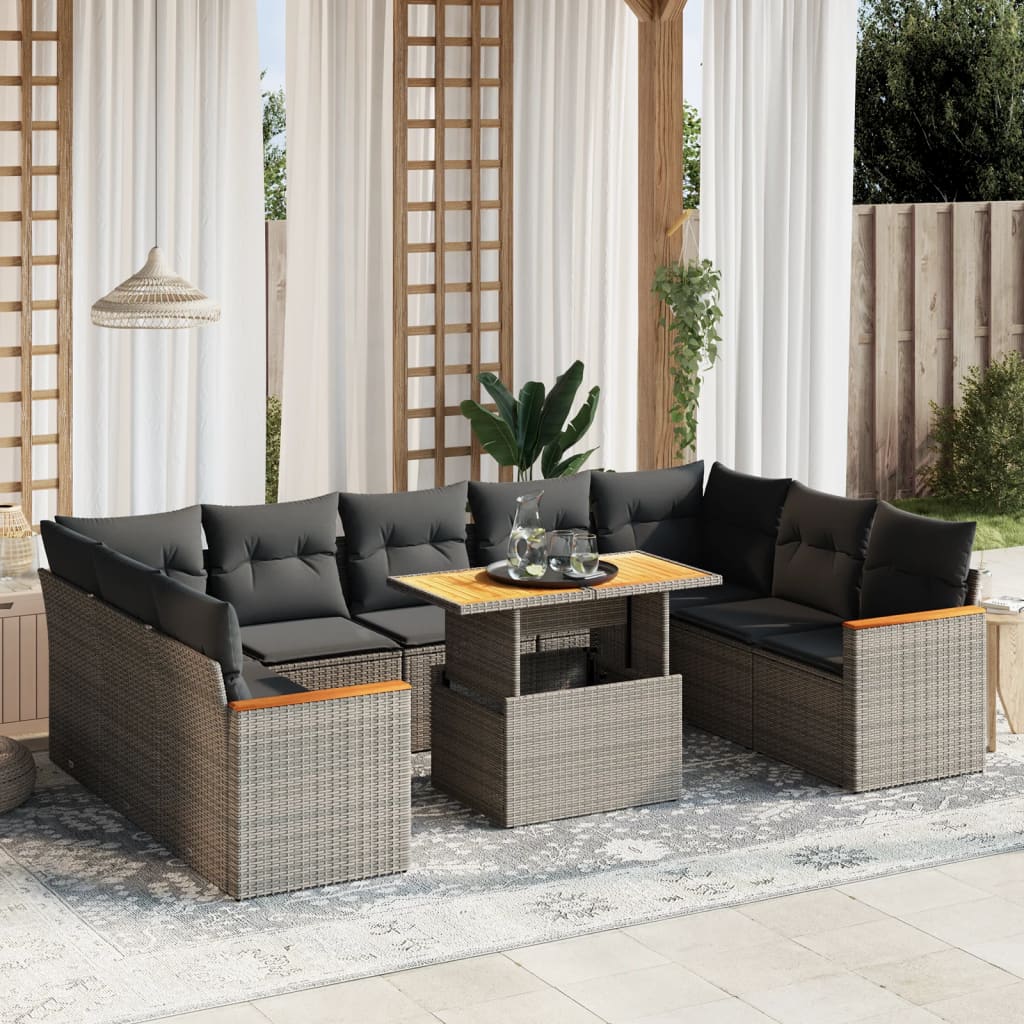 10 Piece Garden Sofa Set With Cushions Poly Rattan