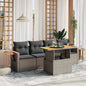 5 Piece Garden Sofa Set With Cushions Poly Rattan Acacia
