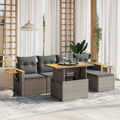 6 Piece Garden Sofa Set With Cushions Black Poly Rattan Acacia