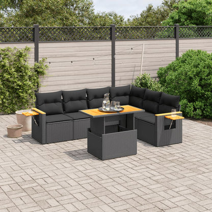 6 Piece Garden Sofa Set With Cushions Black Poly Rattan Acacia
