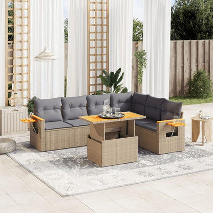 6 Piece Garden Sofa Set With Cushions Black Poly Rattan Acacia