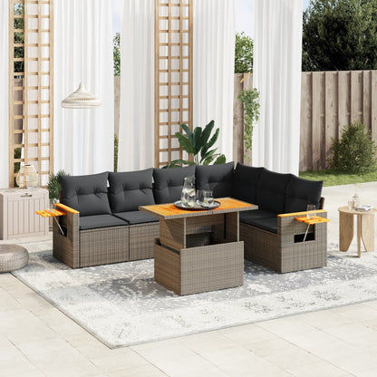 6 Piece Garden Sofa Set With Cushions Black Poly Rattan Acacia
