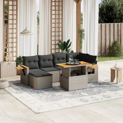 7 Piece Garden Sofa Set With Cushions Poly Rattan Acacia