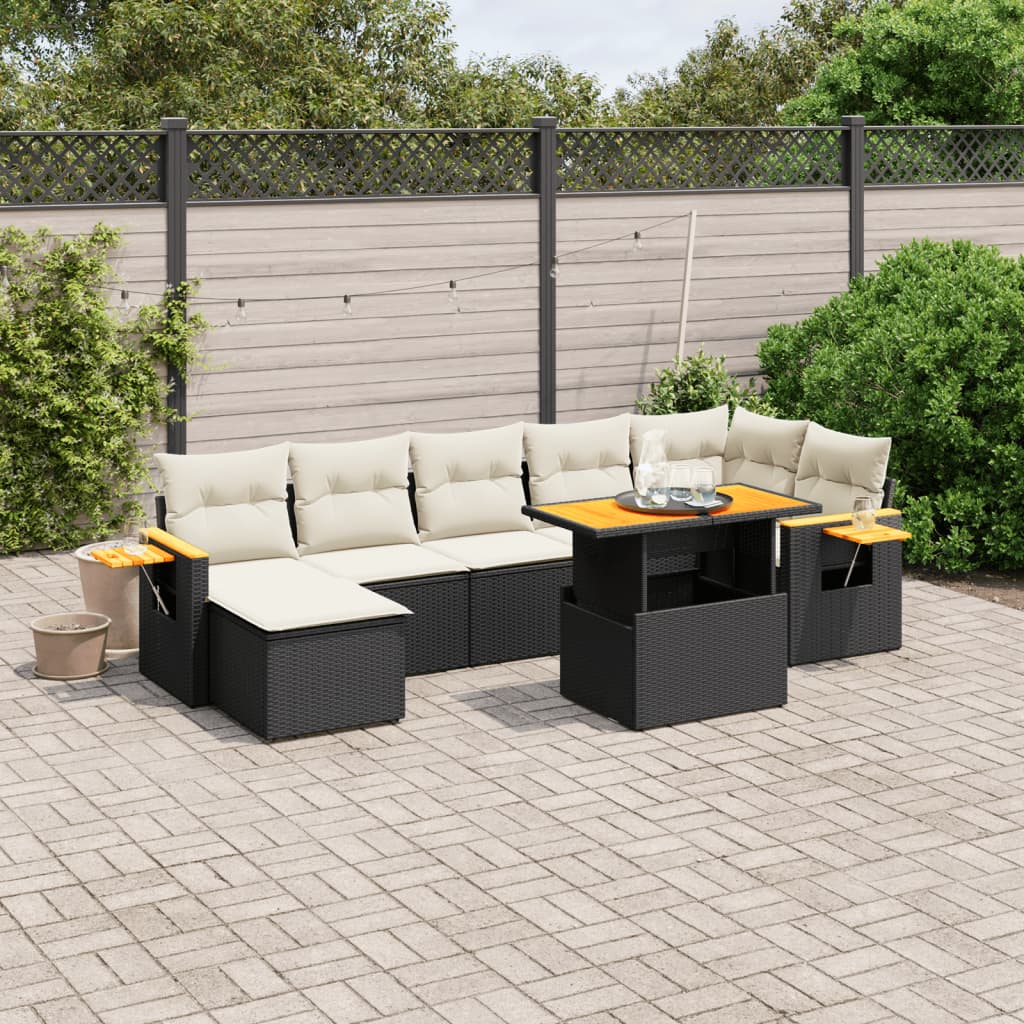 8 Piece Garden Sofa Set With Cushions Black Poly Rattan Acacia