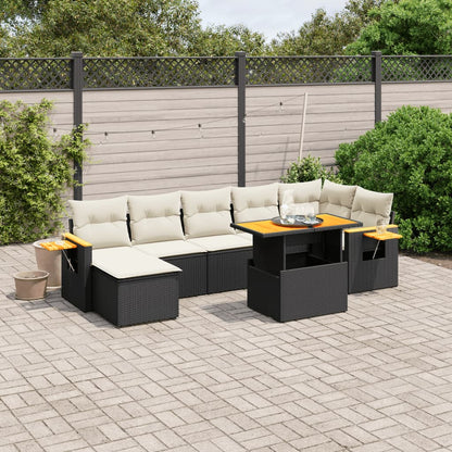 8 Piece Garden Sofa Set With Cushions Black Poly Rattan Acacia