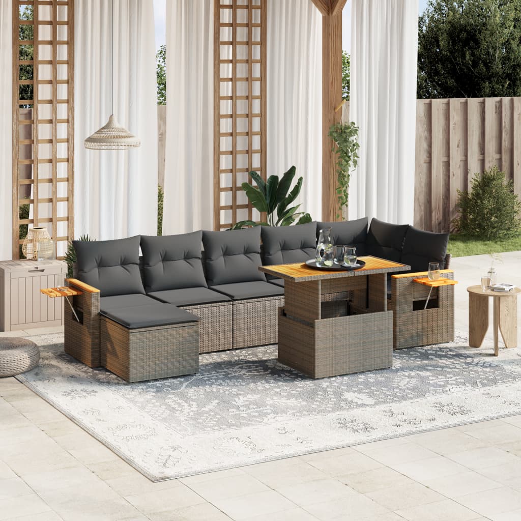 8 Piece Garden Sofa Set With Cushions Black Poly Rattan Acacia