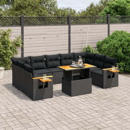 10 Piece Garden Sofa Set With Cushions Poly Rattan Acacia