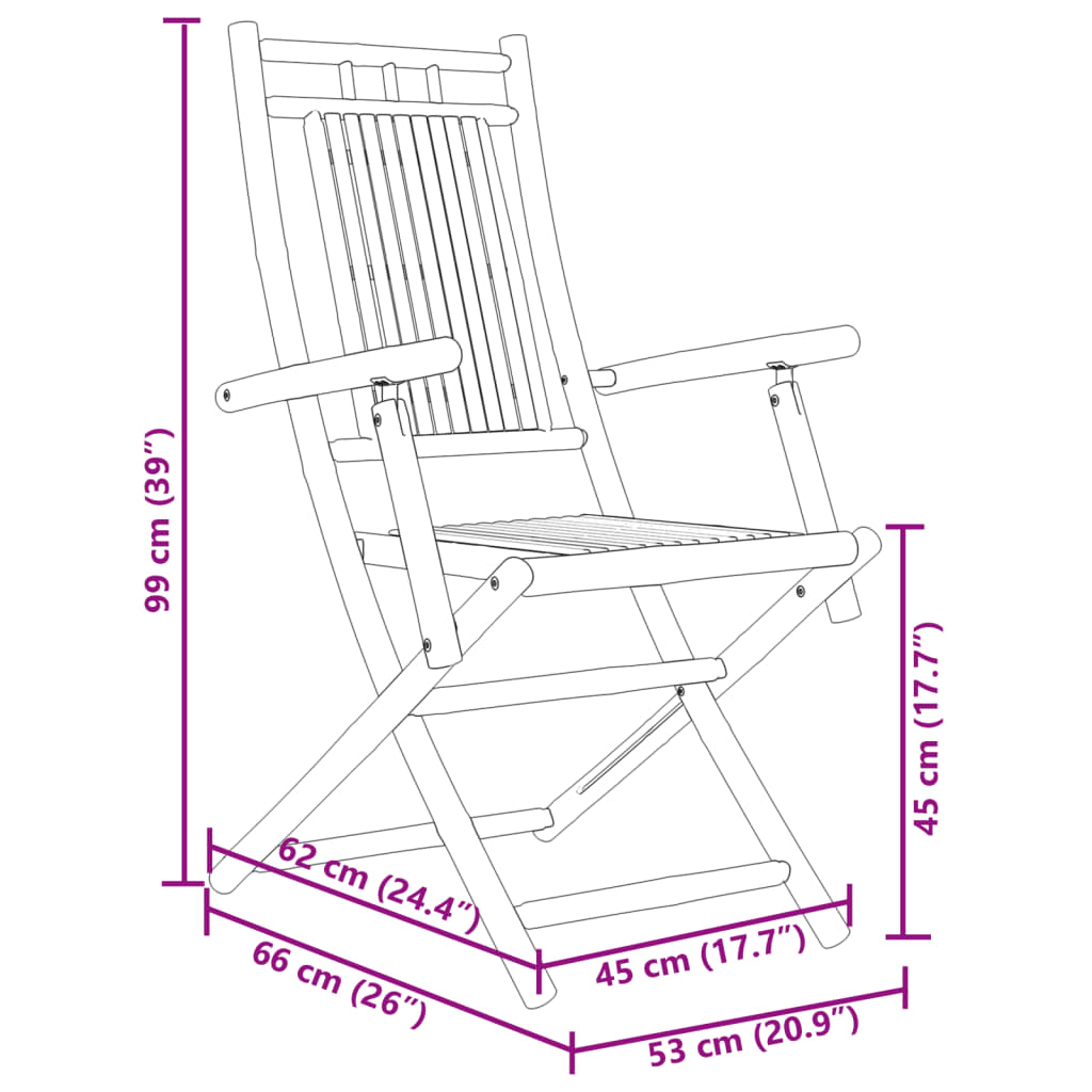 Folding Garden Chairs 4 Pcs 53X66X99 Cm Bamboo