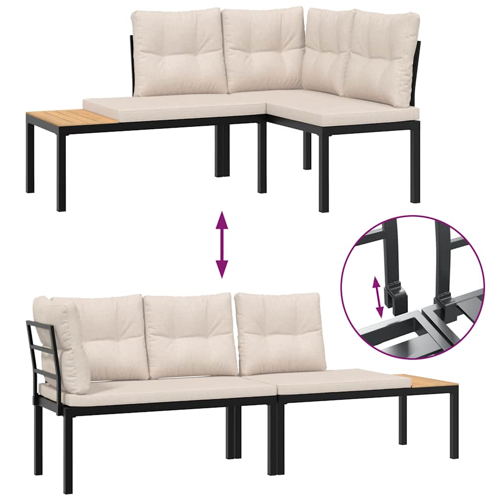 Garden Benches 2 Pcs With Cushions Black Powder-Coated Steel