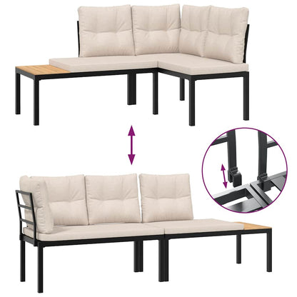 Garden Benches 2 Pcs With Cushions Black Powder-Coated Steel