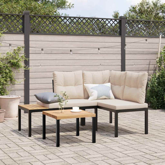 Garden Benches 2 Pcs With Cushions Black Powder-Coated Steel