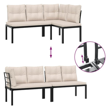 Garden Benches 2 Pcs With Cushions Black Powder-Coated Steel