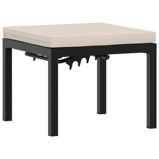 Garden Stool With Cushion Black Powder-Coated Steel