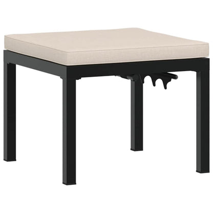 Garden Stool With Cushion Black Powder-Coated Steel