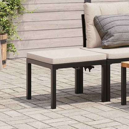 Garden Stool With Cushion Black Powder-Coated Steel