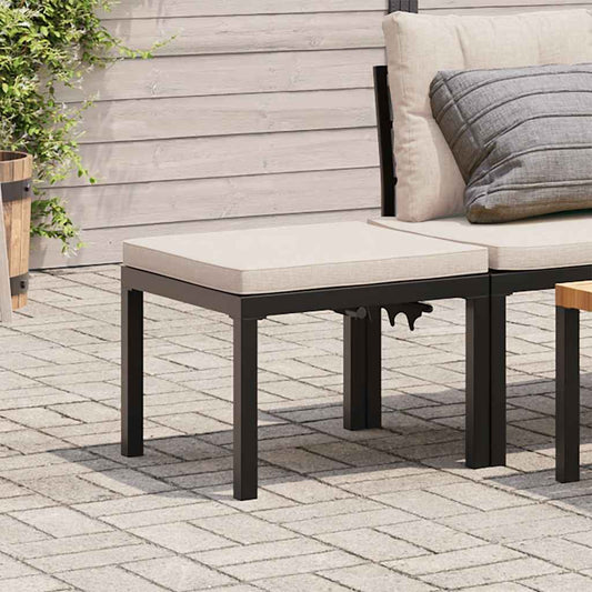 Garden Stool With Cushion Black Powder-Coated Steel